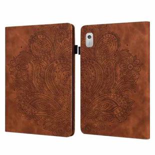 For Lenovo Tab M8 4th Gen TB-300FU Peacock Embossed Pattern Leather Tablet Case(Brown)