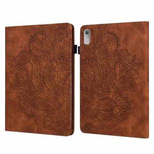 For Lenovo Tab P11 Gen 2 Peacock Embossed Pattern Leather Tablet Case(Brown)