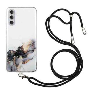 For Samsung Galaxy A54 5G Hollow Marble Pattern TPU Shockproof Phone Case with Neck Strap Rope(Black)