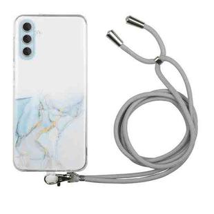 For Samsung Galaxy A34 5G Hollow Marble Pattern TPU Shockproof Phone Case with Neck Strap Rope(Grey)