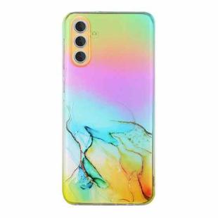For Samsung Galaxy A34 5G Laser Marble Pattern Clear TPU Protective Phone Case(Yellow)