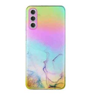 For Samsung Galaxy A34 5G Laser Marble Pattern Clear TPU Protective Phone Case(Pink)