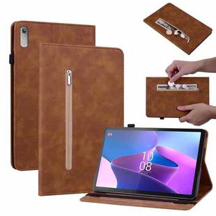 For Lenovo Tab P11 Gen 2 11.5 Skin Feel Solid Color Zipper Leather Tablet Case(Brown)