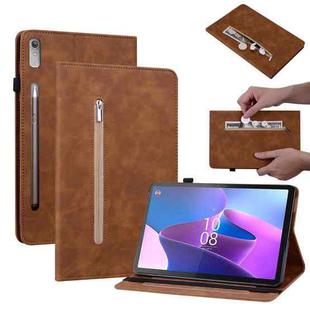 For Lenovo Tab P11 Pro Gen 2 11.2 Skin Feel Solid Color Zipper Leather Tablet Case(Brown)