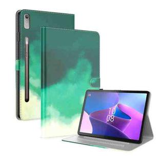 For Lenovo Tab P11 Pro Gen 2 11.2 Watercolor Pattern Flip Leather Tablet Case(Cyan Green)