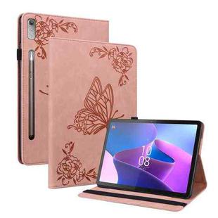 For Lenovo Tab P11 Pro Gen 2 11.2 Butterfly Flower Embossed Leather Tablet Case(Rose Gold)