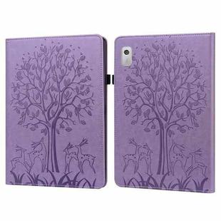 For Lenovo Tab M8 4th Gen TB-300FU Tree & Deer Pattern Embossed Leather Tablet Case(Purple)