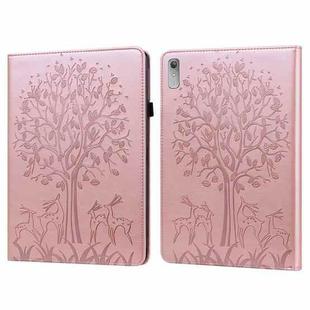 For Lenovo Tab P11 Gen 2 Tree & Deer Pattern Embossed Leather Tablet Case(Pink)