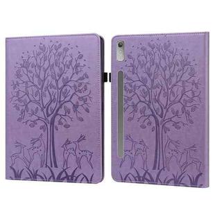 For Lenovo Tab P11 Pro Gen 2 Tree & Deer Pattern Embossed Leather Tablet Case(Purple)