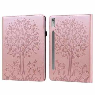 For Lenovo Tab P11 Pro Gen 2 Tree & Deer Pattern Embossed Leather Tablet Case(Pink)