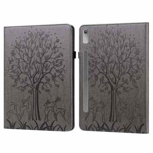 For Lenovo Tab P11 Pro Gen 2 Tree & Deer Pattern Embossed Leather Tablet Case(Grey)