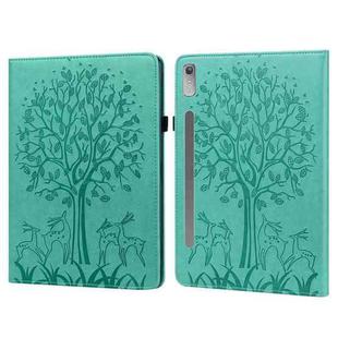 For Lenovo Tab P11 Pro Gen 2 Tree & Deer Pattern Embossed Leather Tablet Case(Green)