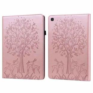 For Samsung Galaxy Tab S5e Tree & Deer Pattern Embossed Leather Tablet Case(Pink)
