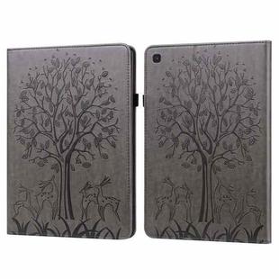 For Samsung Galaxy Tab S5e Tree & Deer Pattern Embossed Leather Tablet Case(Grey)