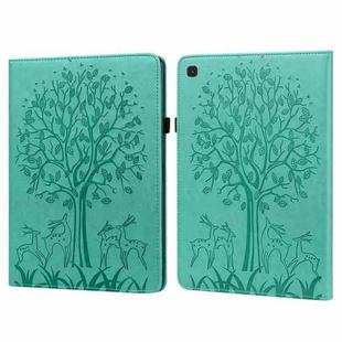 For Samsung Galaxy Tab S5e Tree & Deer Pattern Embossed Leather Tablet Case(Green)