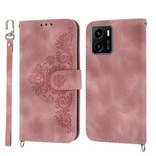 For vivo Y15s 2021 Skin-feel Flowers Embossed Wallet Leather Phone Case(Pink)