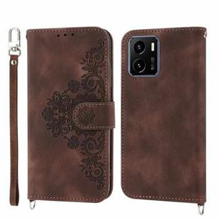 For vivo Y15s 2021 Skin-feel Flowers Embossed Wallet Leather Phone Case(Brown)