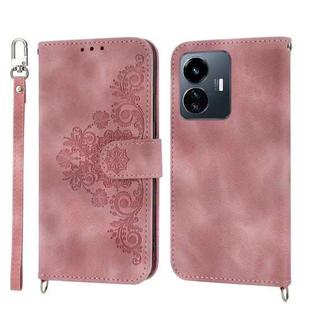For vivo Y77 5G Skin-feel Flowers Embossed Wallet Leather Phone Case(Pink)