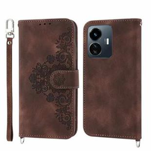 For vivo Y77 5G Skin-feel Flowers Embossed Wallet Leather Phone Case(Brown)