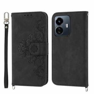 For vivo Y77 5G Skin-feel Flowers Embossed Wallet Leather Phone Case(Black)