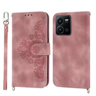 For vivo Y35 4G 2022 Skin-feel Flowers Embossed Wallet Leather Phone Case(Pink)
