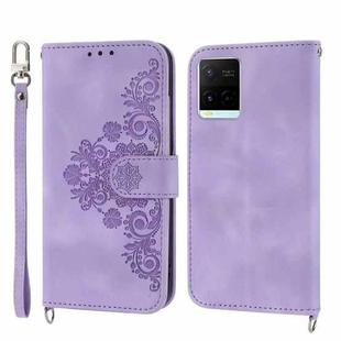 For vivo V21 2021 Skin-feel Flowers Embossed Wallet Leather Phone Case(Purple)