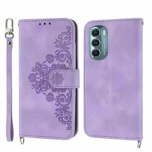 For Motorola Moto G Stylus 5G 2022 Skin-feel Flowers Embossed Wallet Leather Phone Case(Purple)