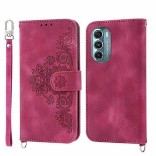 For Motorola Moto G Stylus 5G 2022 Skin-feel Flowers Embossed Wallet Leather Phone Case(Wine Red)