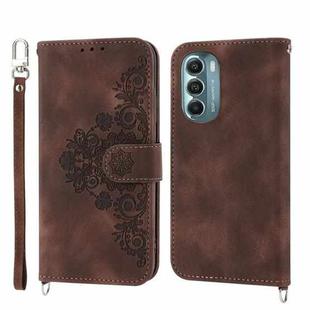 For Motorola Moto G Stylus 5G 2022 Skin-feel Flowers Embossed Wallet Leather Phone Case(Brown)