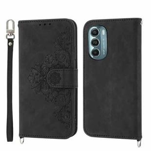 For Motorola Moto G Stylus 5G 2022 Skin-feel Flowers Embossed Wallet Leather Phone Case(Black)