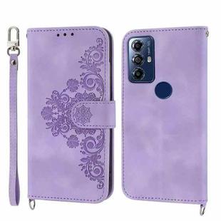 For Motorola Moto G Play 2023 Skin-feel Flowers Embossed Wallet Leather Phone Case(Purple)