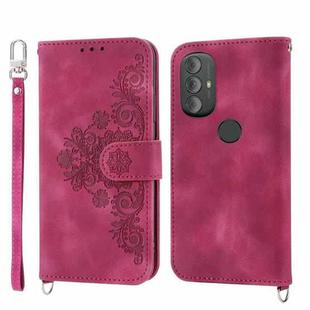 For Motorola Moto G Power 2022 Skin-feel Flowers Embossed Wallet Leather Phone Case(Wine Red)