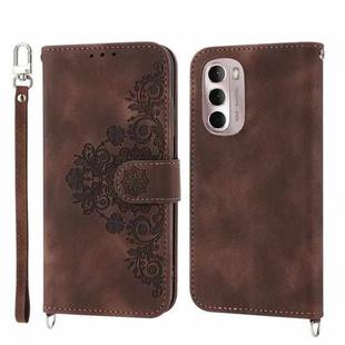 For Motorola Moto G Stylus 2022 Skin-feel Flowers Embossed Wallet Leather Phone Case(Brown)