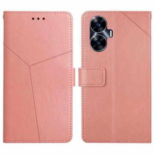 For Realme C55 HT01 Y-shaped Pattern Flip Leather Phone Case(Pink)