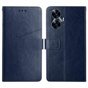 For Realme C55 HT01 Y-shaped Pattern Flip Leather Phone Case(Blue)