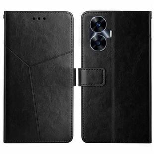 For Realme C55 HT01 Y-shaped Pattern Flip Leather Phone Case(Black)