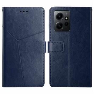 For Xiaomi Redmi Note 12 4G Global HT01 Y-shaped Pattern Flip Leather Phone Case(Blue)