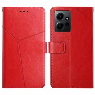 For Xiaomi Redmi Note 12 4G Global HT01 Y-shaped Pattern Flip Leather Phone Case(Red)