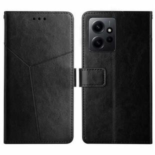 For Xiaomi Redmi Note 12 4G Global HT01 Y-shaped Pattern Flip Leather Phone Case(Black)
