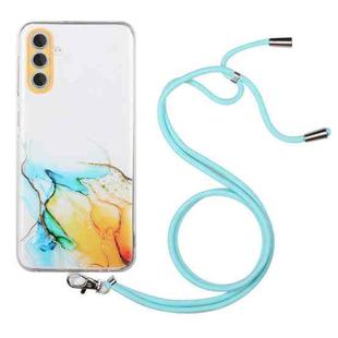 For Samsung Galaxy A25 5G Hollow Marble Pattern TPU Phone Case with Neck Strap Rope(Yellow)