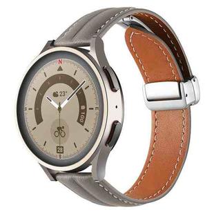 22mm Folding Buckle Grooved Genuine Leather Watch Band, Silver Buckle(Grey)