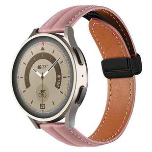 20mm Folding Buckle Grooved Genuine Leather Watch Band, Black Buckle(Dark Pink)