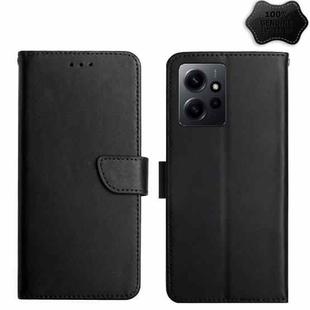 For Xiaomi Redmi Note 12 4G Global Genuine Leather Fingerprint-proof Flip Phone Case(Black)