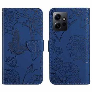 For Xiaomi Redmi Note 12 4G Global HT03 Skin Feel Butterfly Embossed Flip Leather Phone Case(Blue)