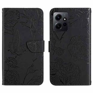 For Xiaomi Redmi Note 12 4G Global HT03 Skin Feel Butterfly Embossed Flip Leather Phone Case(Black)