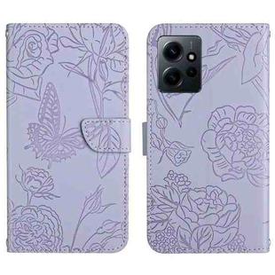For Xiaomi Redmi Note 12 4G Global HT03 Skin Feel Butterfly Embossed Flip Leather Phone Case(Purple)