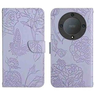 For Honor X9a 5G / Magic5 Lite HT03 Skin Feel Butterfly Embossed Flip Leather Phone Case(Purple)