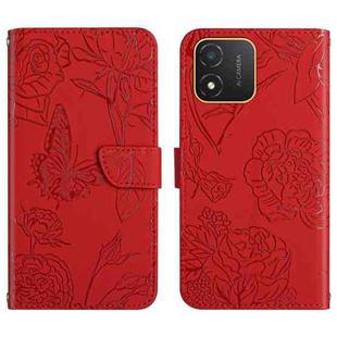 For Honor X5 4G HT03 Skin Feel Butterfly Embossed Flip Leather Phone Case(Red)