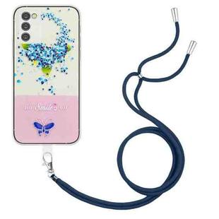For Samsung Galaxy A34 5G Bronzing Butterfly Flower TPU Phone Case with Lanyard(Hydrangea)