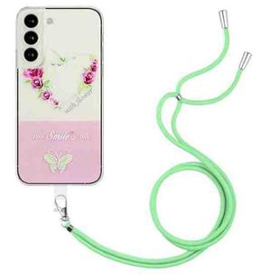 For Samsung Galaxy S23 5G Bronzing Butterfly Flower TPU Phone Case with Lanyard(Rose Heart)